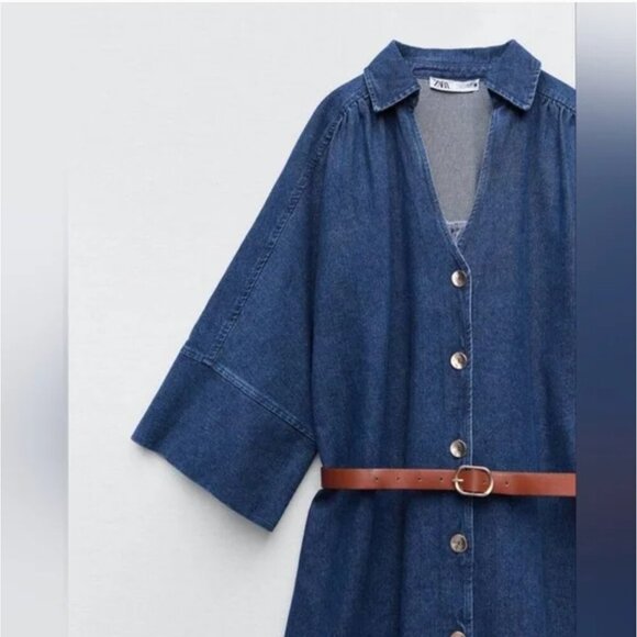 Zara Limited Edition Denim  Mini Dress(WITHOUT BELT) Size S NEW WITH TAG! - Picture 5 of 7